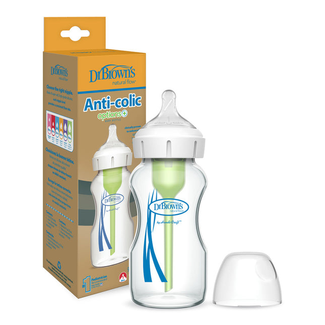 Mamadera Anticólico Boca Ancha Vidrio 270ml