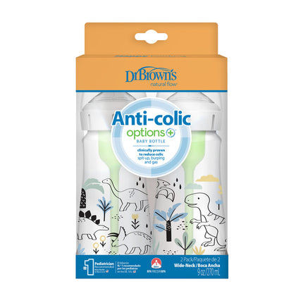 Pack 2 Mamaderas Anticólico Boca Ancha 270ml, Dinosaurios