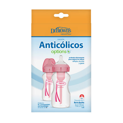 Pack 2 Mamaderas Anticólico Boca Ancha 270ml Rosado