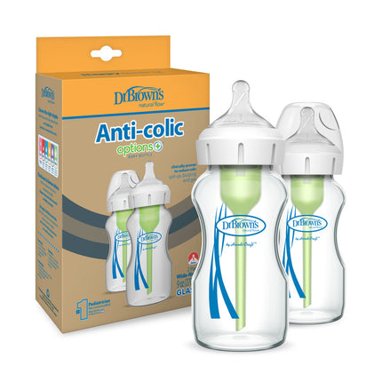 Pack 2 Mamaderas Anticólico Boca Ancha Vidrio 270ml