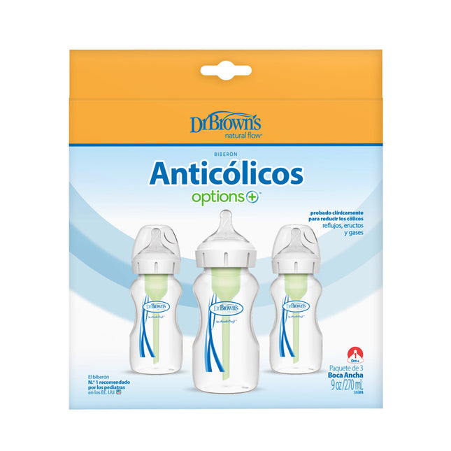 Pack 3 Mamaderas Anticólico Boca Ancha 270ml