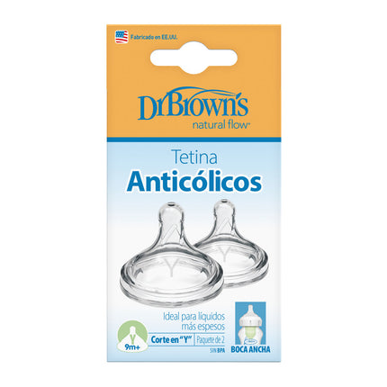 Tetina Anticólico Boca Ancha 2UN 9M+ Corte "Y" (Líquidos más espesos)