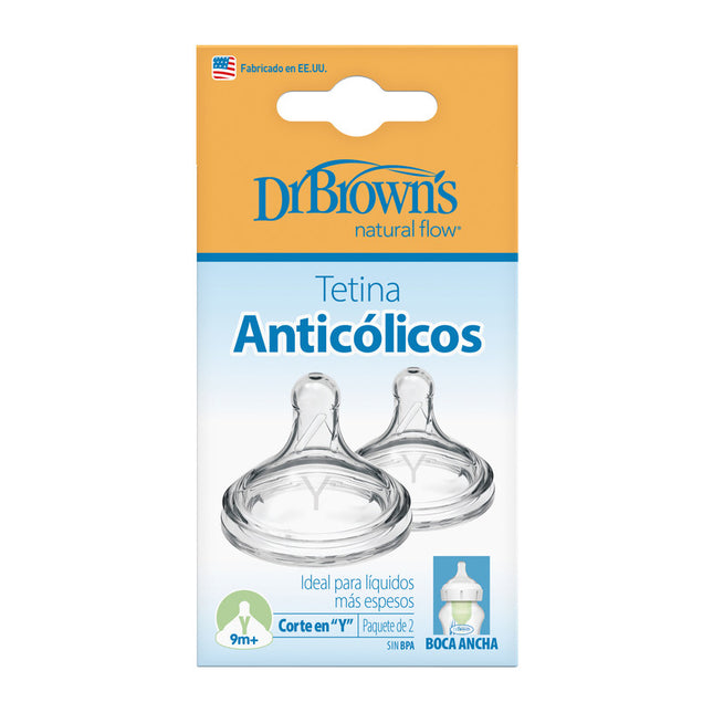 Tetina Anticólico Boca Ancha 2UN 9M+ Corte "Y" (Líquidos más espesos)
