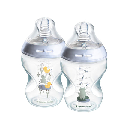 Set 2 mamaderas 260ml Natural Start Diseño Ranitas Color Celeste 0 meses+
