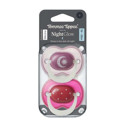 Chupete de silicona NightGlow 18-36 meses Color Lila/Rosa
