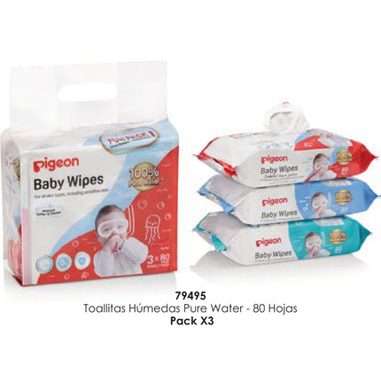 Toallitas Húmedas Pure Water 80 hojas Pack x3 Pigeon