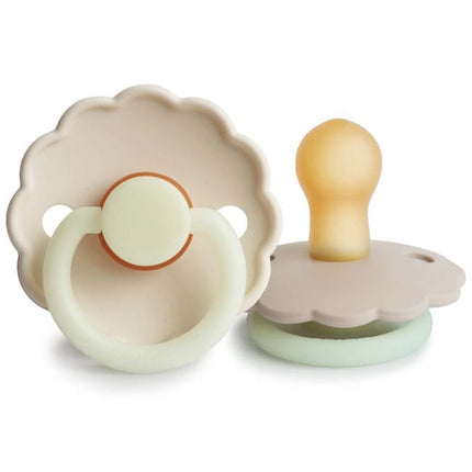 Chupete Redondo de Caucho Natural X2 Daisy Talla 2 Cream Croissant Glow Night - Frigg