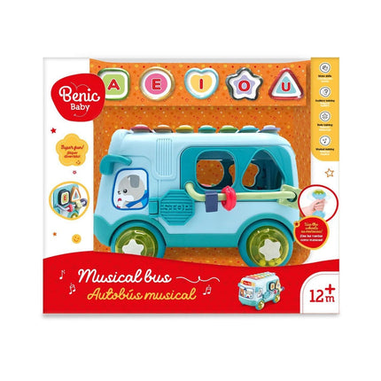 Autobús Musical con Xilófono y Figuras de Encastre Celeste Benic Baby