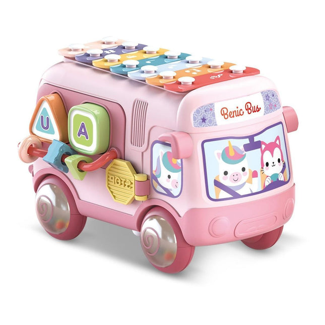 Autobús Musical con Xilófono y Figuras de Encastre Rosado Benic Baby