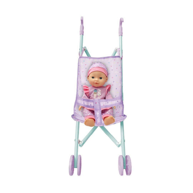 Muñeca Bebé con Carrito Plegable de Paseo Celeste Little Dolphie