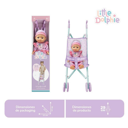 Muñeca Bebé con Carrito Plegable de Paseo Celeste Little Dolphie
