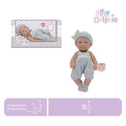 Muñeca Reborn Recién Nacida 30 cm Tejido Gris Little Dolphie