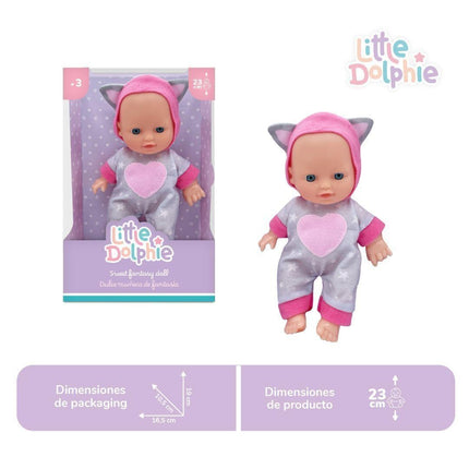 Muñeca Bebé 23 cm Perfumada con Traje de Gatito Little Dolphie