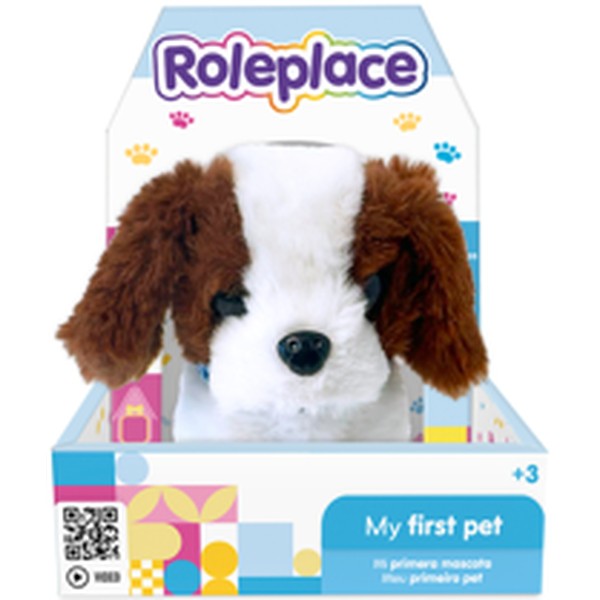 Peluche Interactivo Perrito Café y Blanco con Sonido y Movimiento Roleplace