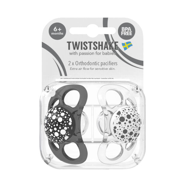 Chupetes Twistshake 6+m 2 uns Negro / Blanco