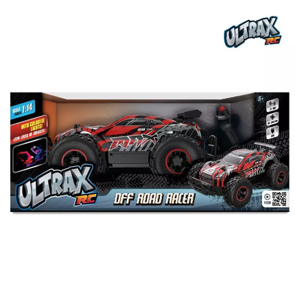 Auto RC escala 1:14 con luces y batería recargable.
