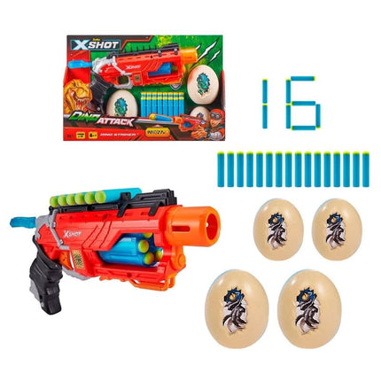 LANZA DARDOS DINO ATTACK DINO STRIKER  CON 16 DARDOS Y 2 HUEVOS X-SHOT