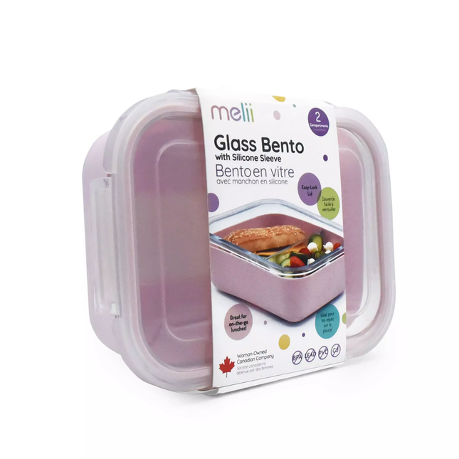 Contenedor Bento de Vidrio Con Funda De Silicona Rosa 740 ml