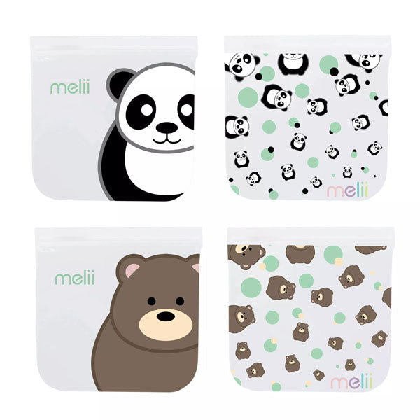 Pack de 4 Bolsas Reutilizables Para Snacks Panda-Oso