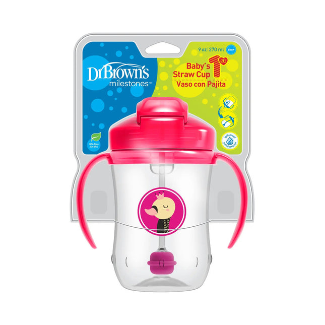 1er Vaso con asas y pajita 270ml 6M+ rosado