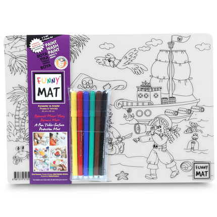 FUNNY MAT PIRATAS & VEHÍCULOS 2 PACK CON 6 ROTULADORES. Transparente 25x35
