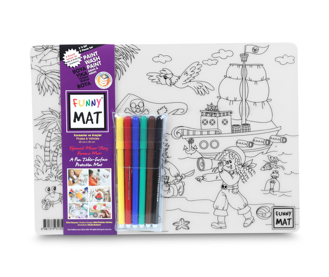 FUNNY MAT PIRATAS & VEHÍCULOS 2 PACK CON 6 ROTULADORES. Transparente 25x35