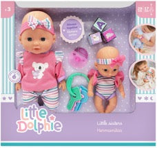 Muñeca de 29 cm 
Accesorios:
Sonajero de llaves, cubos de cartón y chupete con glitter