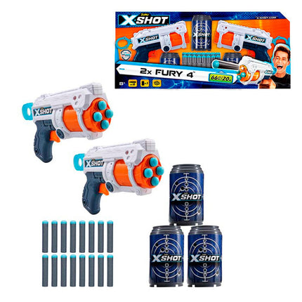 PACK 2 LANZADORES FURY 4 CON 16 DARDOS Y 3 TARROS X-SHOT