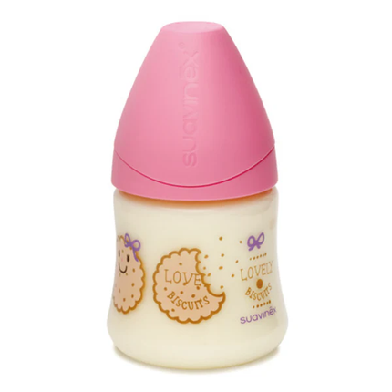 MAMADERA 150ML TETINA ANATÓMICA LATEX 0-6M GALLETA/ROSADA