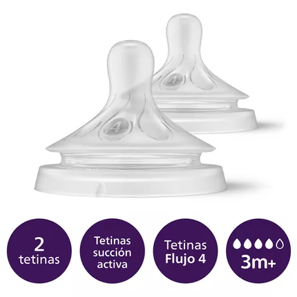 Tetina Natural 3.0, flujo rápido, 3m+, 2un