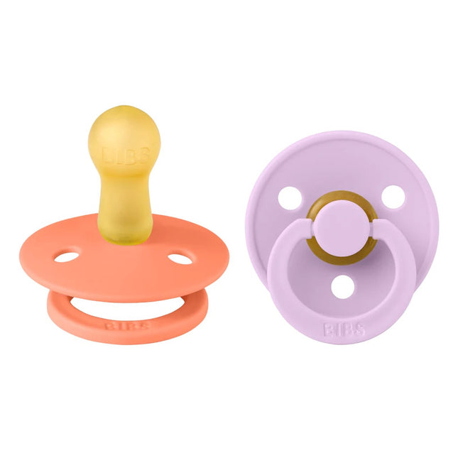 PACK 2 CHUPETES BIBS CAUCHO 0-6 MESES PAPAYA / VIOLET SKY