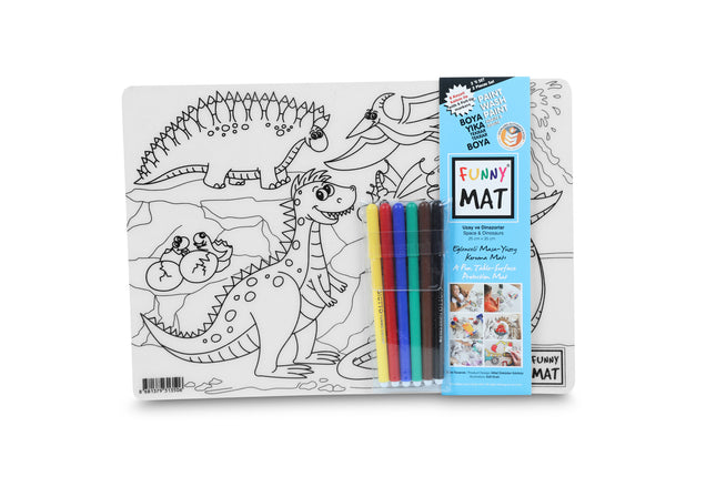 FUNNY MAT ESPACIO & DINOSAURIOS 2 PACK CON 6 ROTULADORES. Transparente 25x35