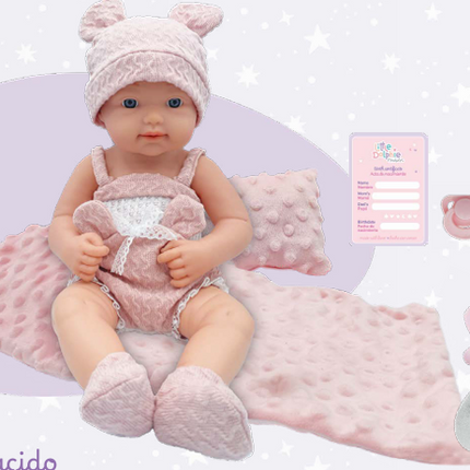 Sueños de recién nacido 
Incluye manta, almohada, sonajero y chupete