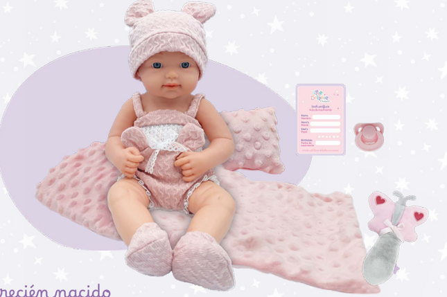 Sueños de recién nacido 
Incluye manta, almohada, sonajero y chupete