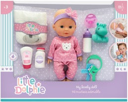 Mi muñeca adorable
Incluye biberón, pañal, 2 recipientes, sonajero de llaves, juguete de silicona y chupete con glitter