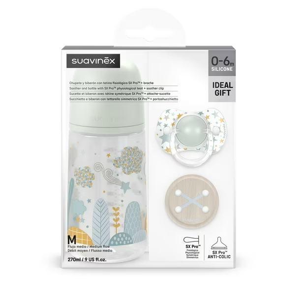 SET MAMADERA 270ML + BROCHE + CHUPETE 0-6M TOYAZUL