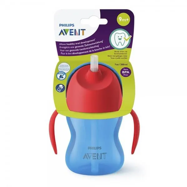 Vaso con bombilla y asas azul 200ml