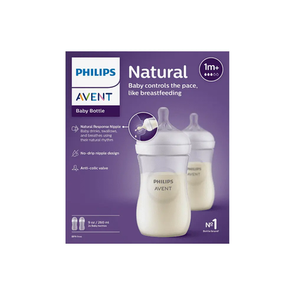 Mamadera Natural 3.0 260ml traslucida, pack 2 unidades