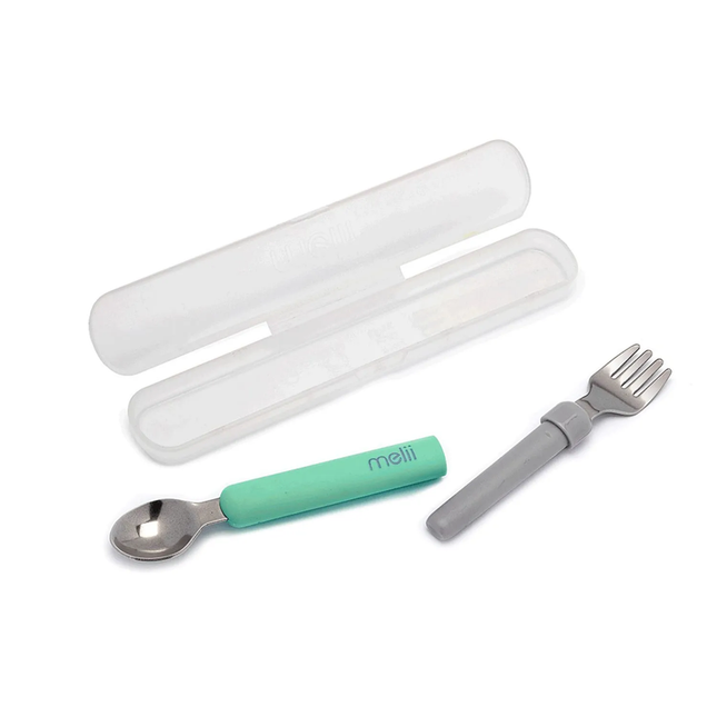 Set Cuchara Y Tenedor Desmontable Verde-Gris