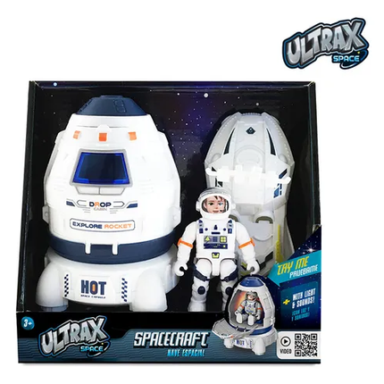 Set cápsula espacial con luces, sonidos, botón de prueba, 1 astronauta y 1 moto espacial.