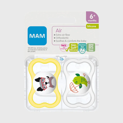 2 Chupetes Air 6 Meses + Amarillo