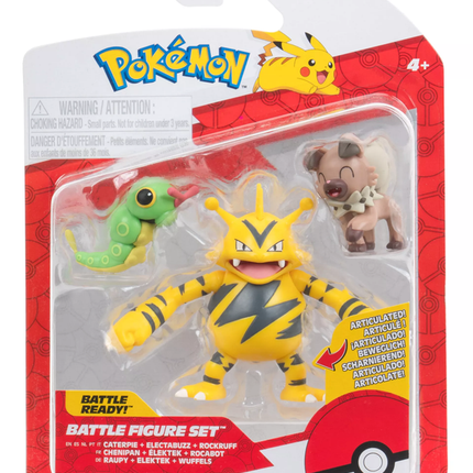 POKEMON  BATTLE FIGURA PACK DE 3 CATERPIE, ROCKRUFF Y ELECTABUZZ