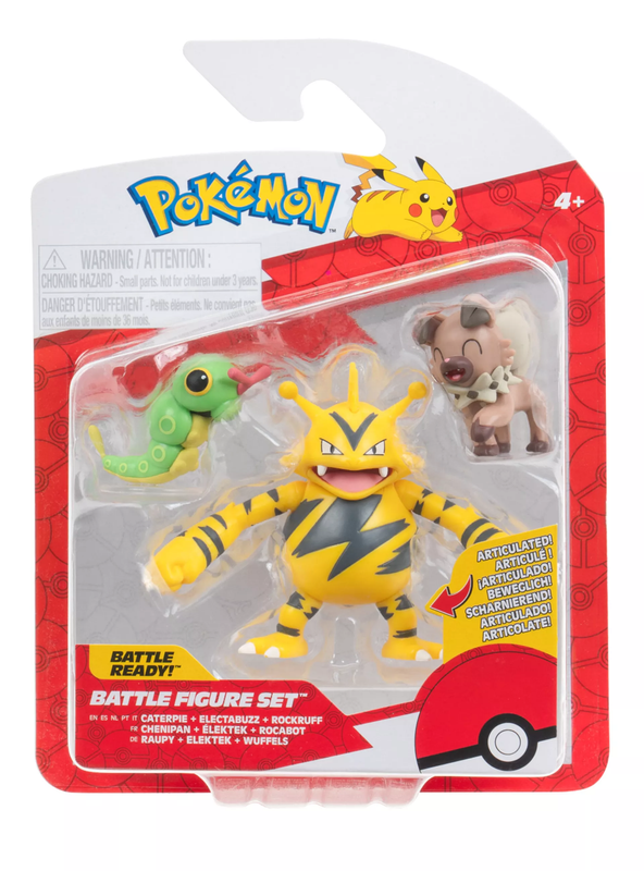POKEMON  BATTLE FIGURA PACK DE 3 CATERPIE, ROCKRUFF Y ELECTABUZZ