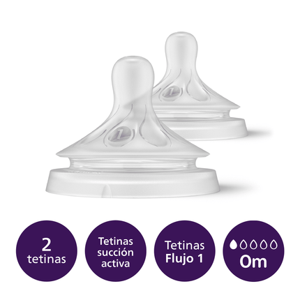 Tetina Natural 3.0, flujo para recién nacidos, 0m, 2un