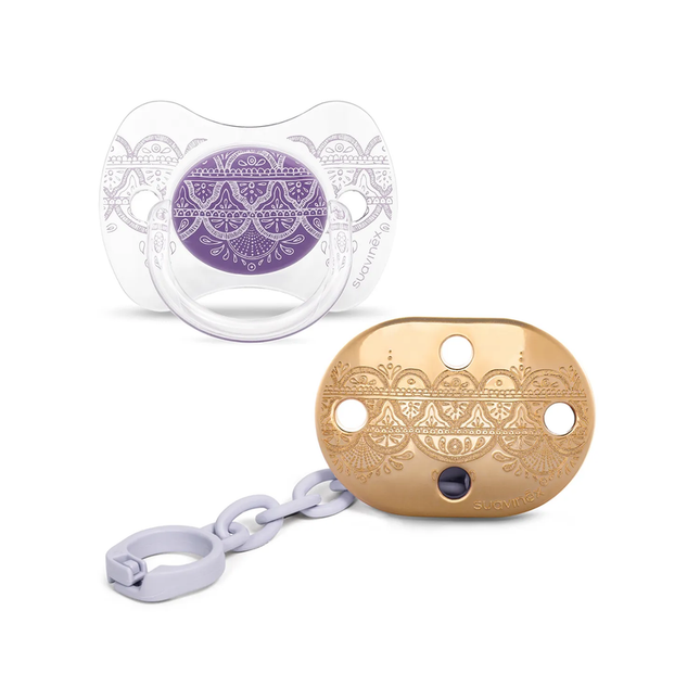 CHUPETE+ BROCHE PREMIUM FISIOLOGICO SILICONA  4/18M LILA