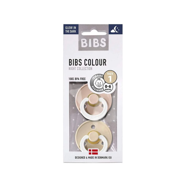 Chupete Bibs Colour Redondo X2  Talla 1 (0 - 6 meses) Blush & Vanilla Glow Night