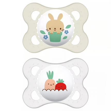 2 CHUPETES SILICONA  ORIGINAL  2-6 MESES TRANSP BLANCO