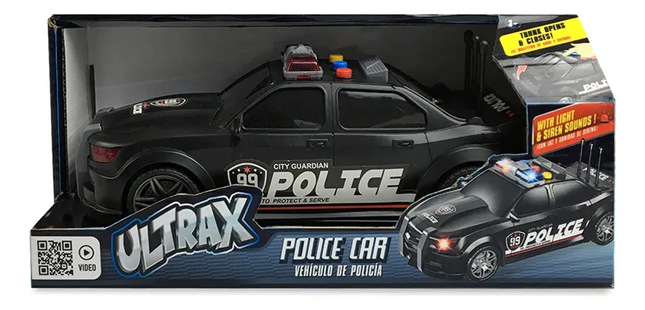 Auto de policia 
Coche de policía de fricción 
 Con luz y sonido 
 Maletero trasero abatible