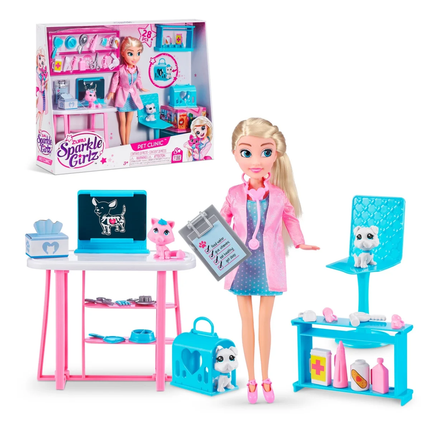 PLAYSET CLINICA VETERINARIA CON MUÑECA DE 27 CMS, MASCOTAS Y ACCESORIOS SPARKLE GIRLZ DE ZURU