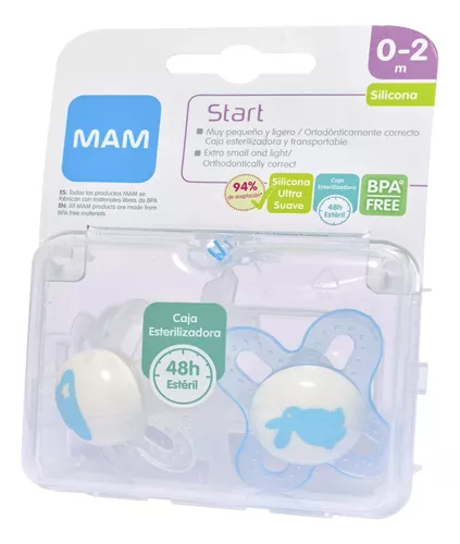 2 Chupetes Silicona  Start 0 Meses Celeste